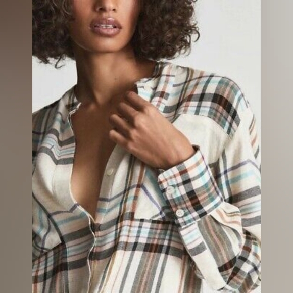 Nwt reiss Amira light ground check plaid button down in cream size 8 - Picture 4 of 14